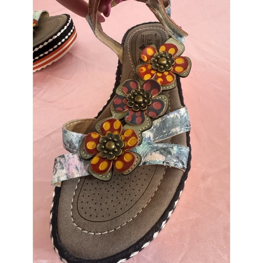 L'Artiste by Spring Step Womens Laga‎ Leather Sandal Plum Multicolored Sz 6.5 37